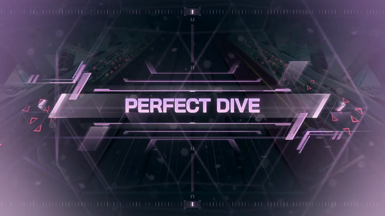 PERFECT DIVE In Falsus Things I Treasure FBD 11 PERFECT DIVE banner in glowing pink lettering over the hexagonal overlay after the final note