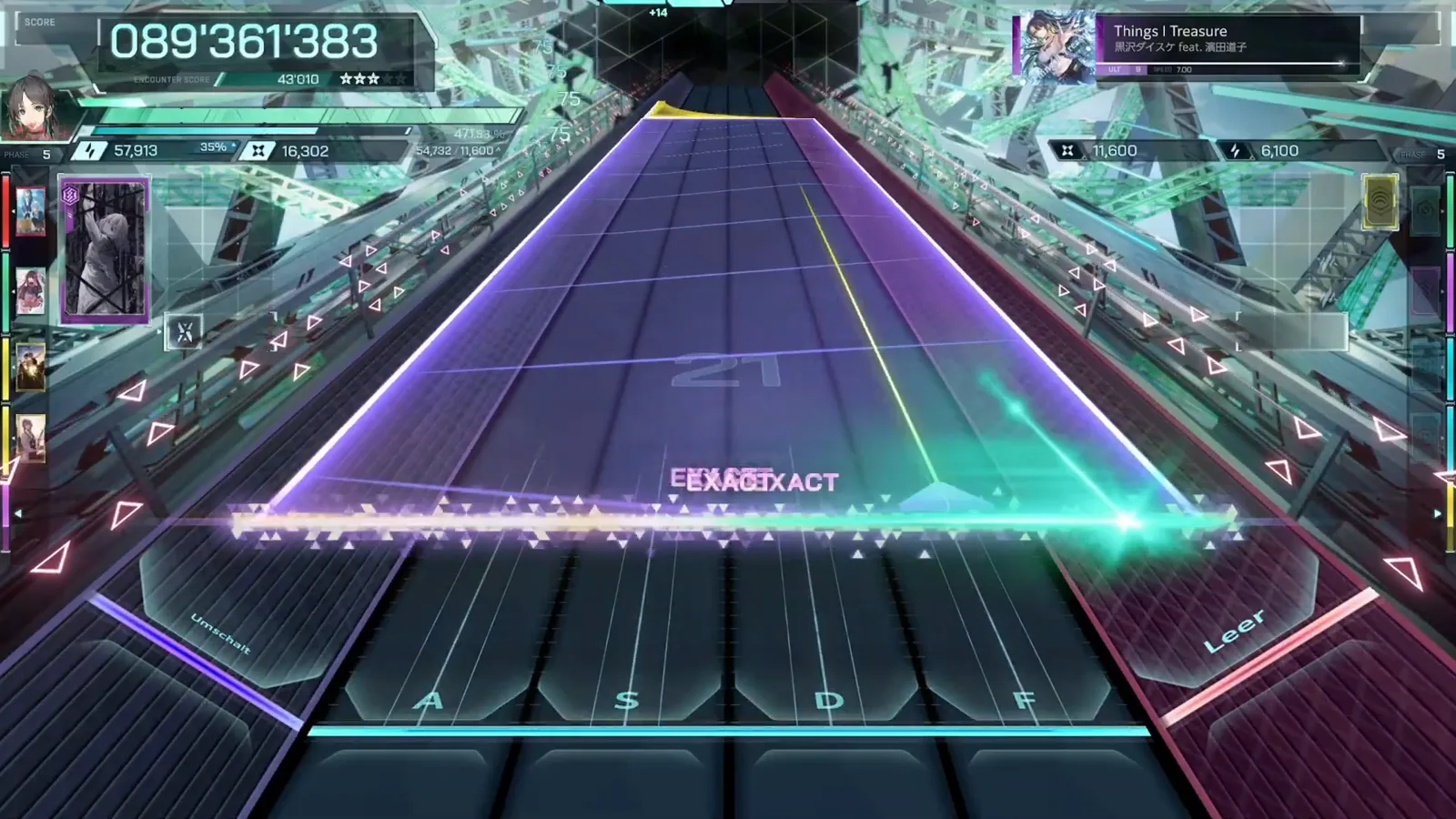 The full-width panel In Falsus Things I Treasure ULT 9 full-width purple panel spanning every lane with teal sparkles along its base at 089'361'383