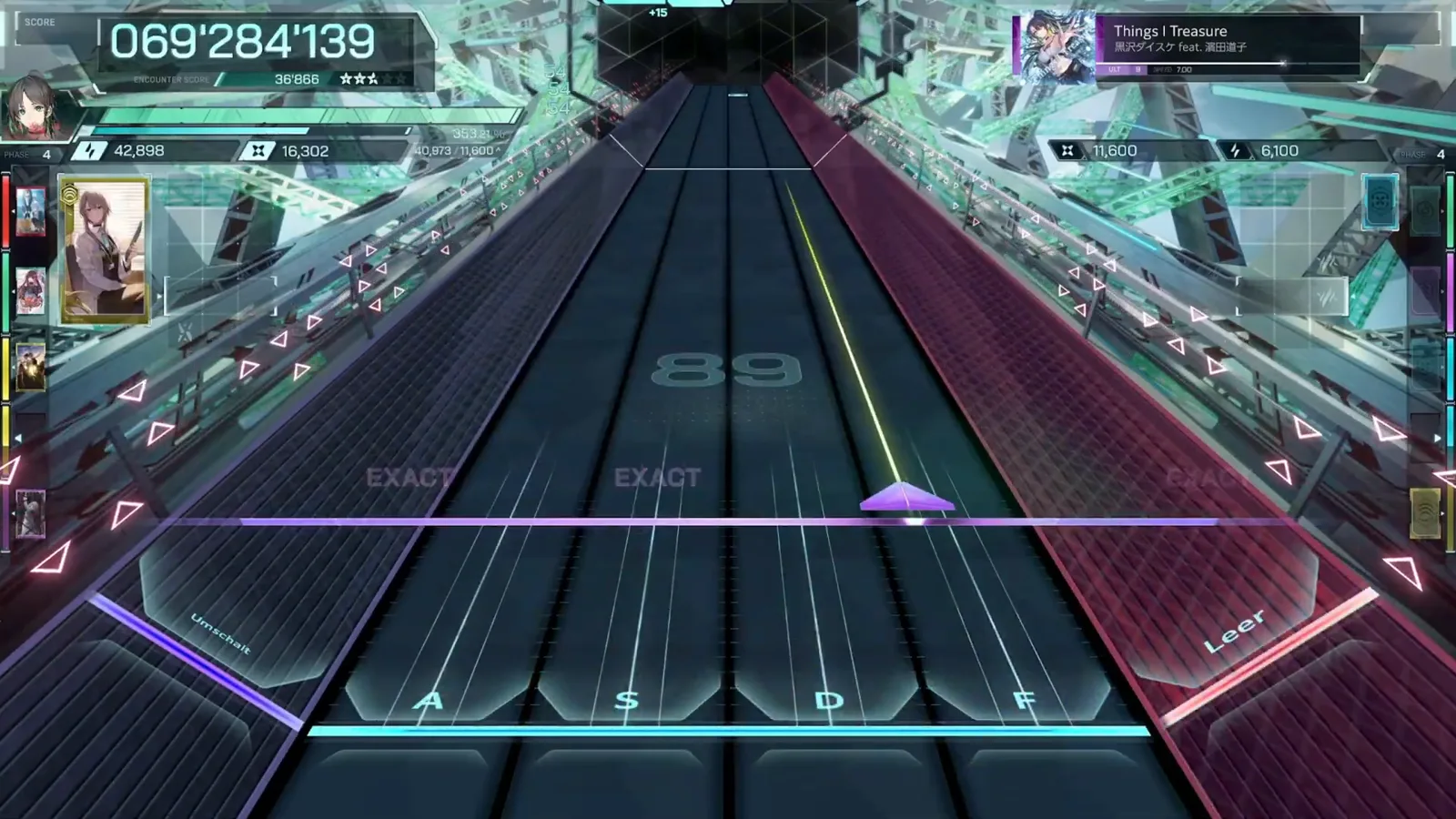 The side-lane hold Things I Treasure ULT 9 right-side lane hold with its pink field cell lit in In Falsus while an EXACT pair lands at 069'284'139