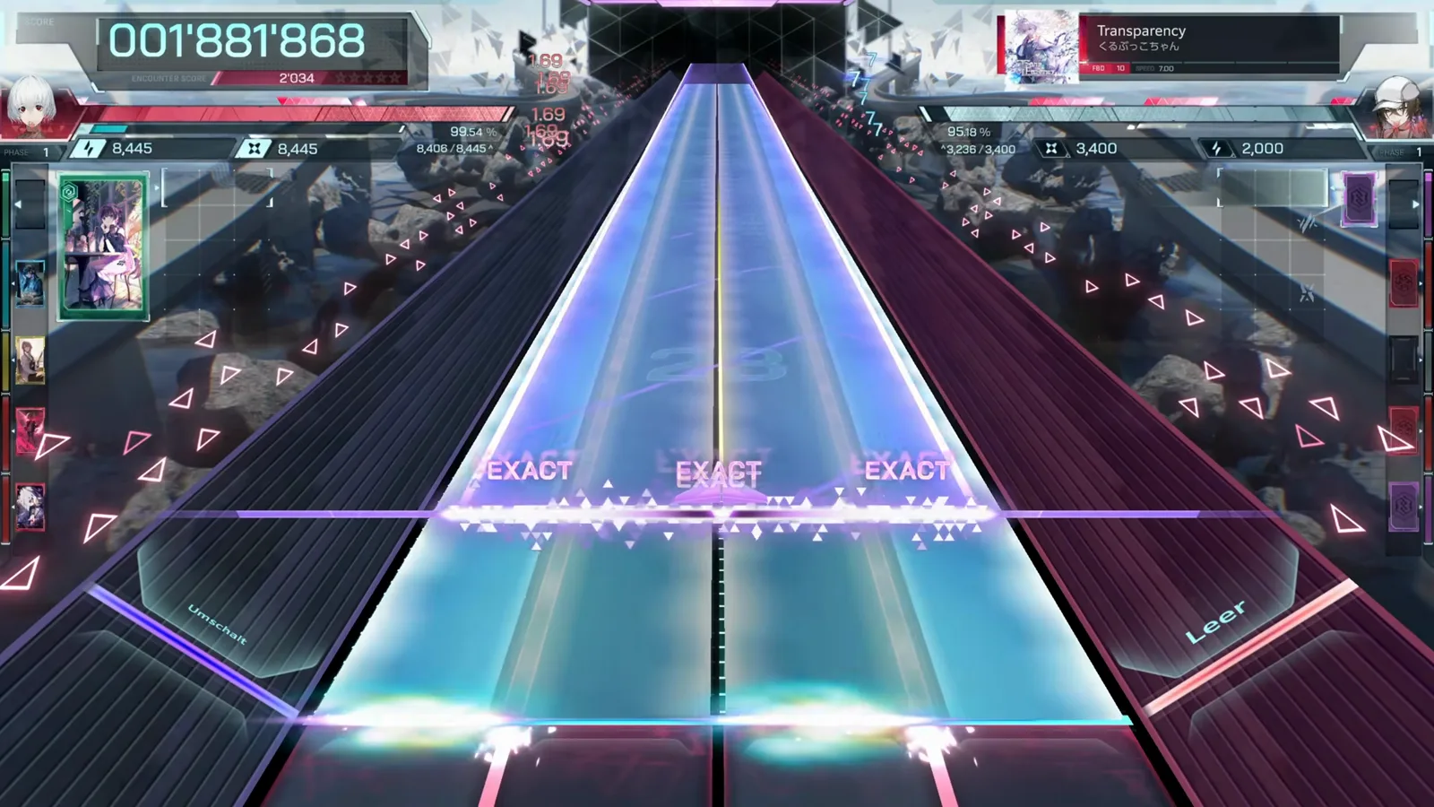 Full-width slab — triple EXACT In Falsus Transparency FBD 10 first full-width translucent slab crossing all lanes at EXACT EXACT EXACT with combo 28 and score 001'881'868