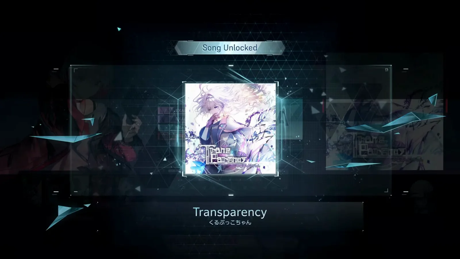 Song Unlocked — Transparency In Falsus Song Unlocked banner over the Transparency jacket by くるぶっこちゃん after the FBD 10 first clear