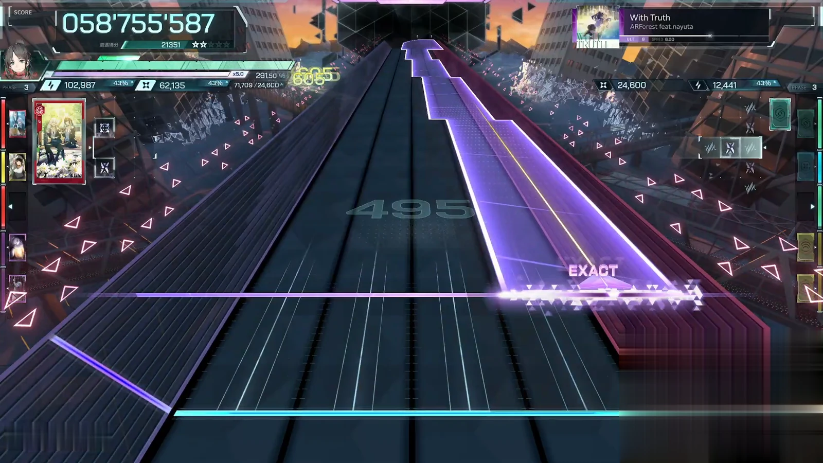 A full-length violet beam with one EXACT posting in In Falsus With Truth ULT 8, watermark 495, gauge 291.50 percent