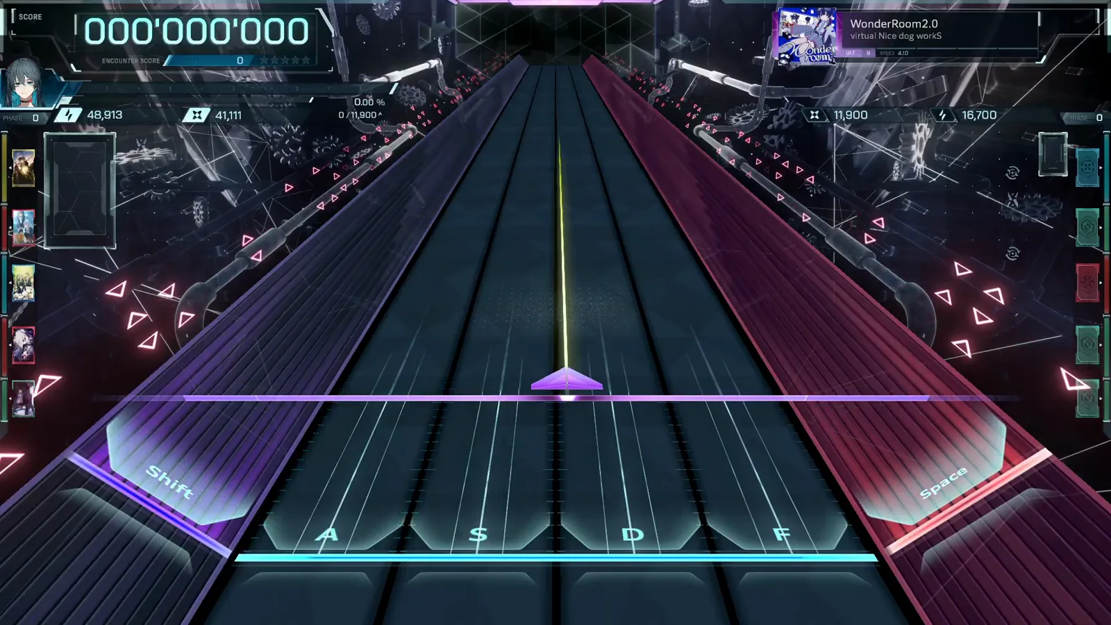 Dive staged — score zero In Falsus WonderRoom2.0 ULT 9 empty highway staged at score zero with the opening wedge under the beat line