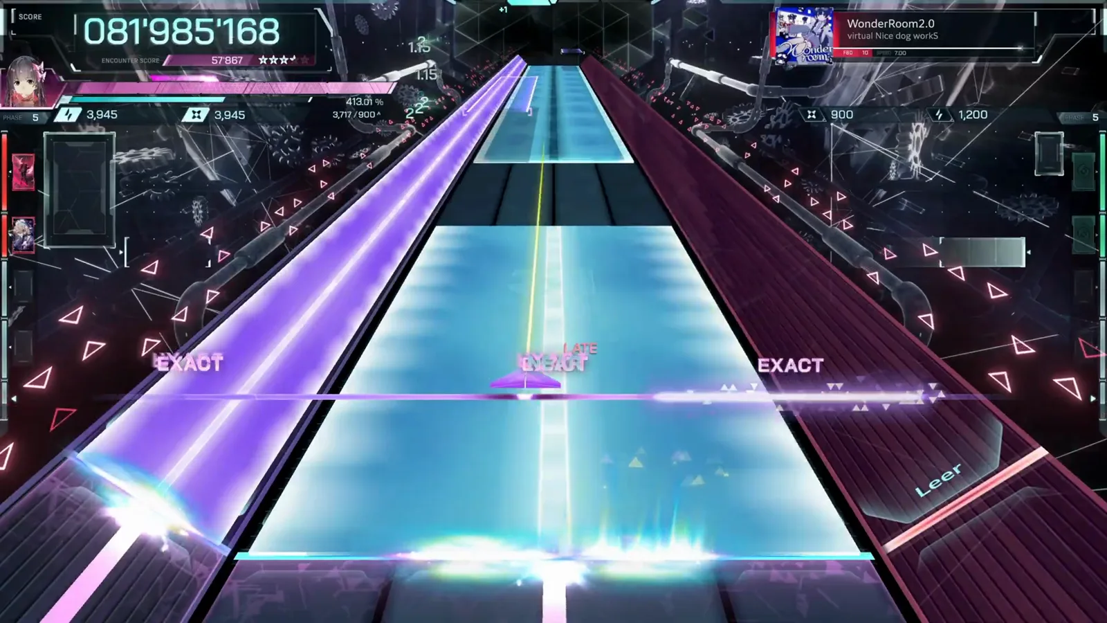The full-width panel In Falsus WonderRoom2.0 FBD 10 full-width light-blue panel covering the highway under a purple wide beam with EXACT landing at 081'985'168