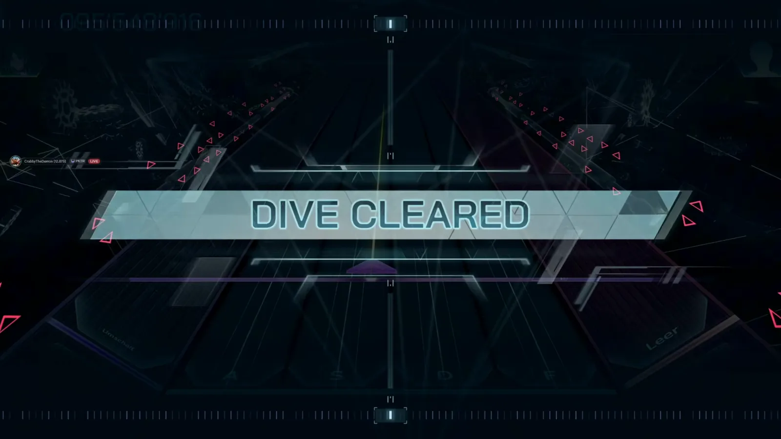 TrappyTheDemon의 In Falsus yggthrasir ULT 10 풀 런을 마무리하는 DIVE CLEARED 배너, 필드는 비어 있음
